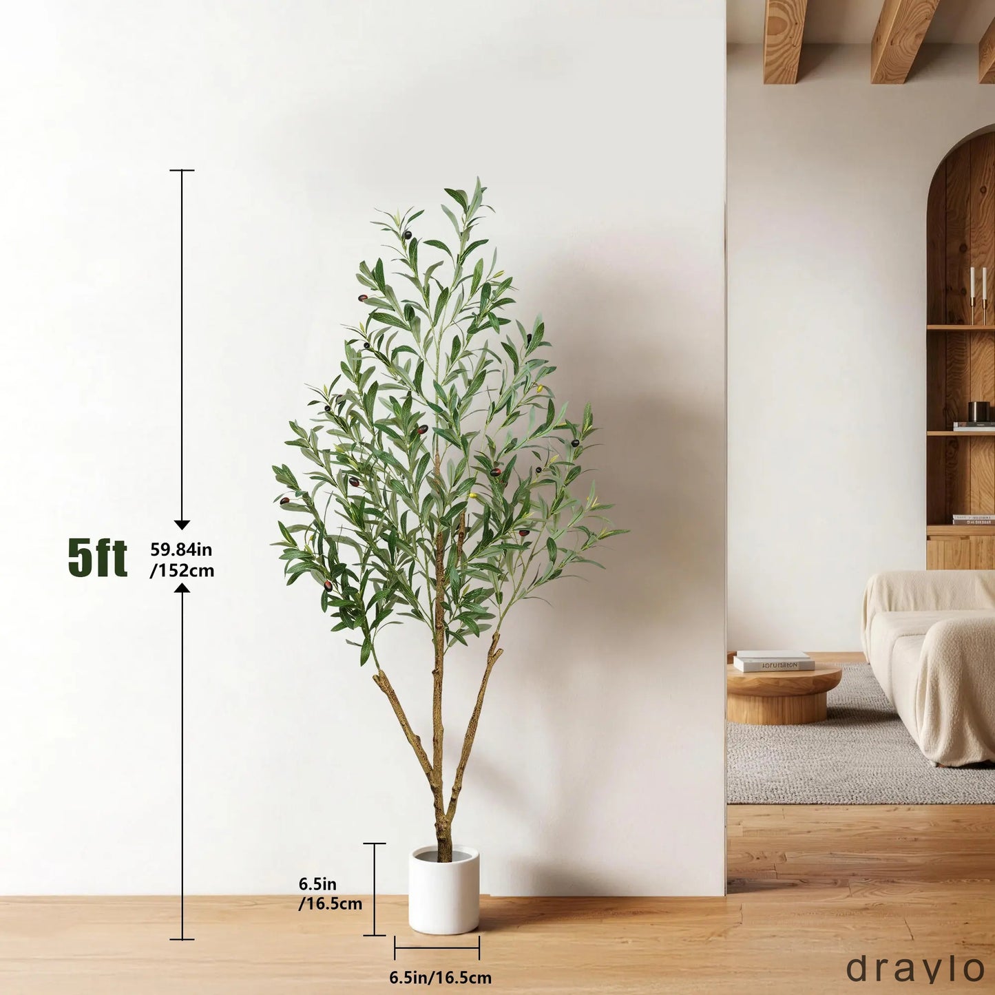 5/6/7 FT Artificial Olive Tree with White Pot