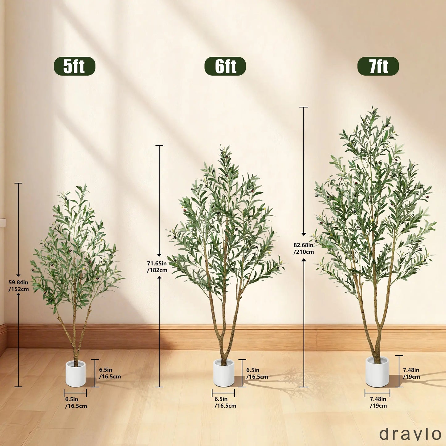 5/6/7 FT Artificial Olive Tree with White Pot