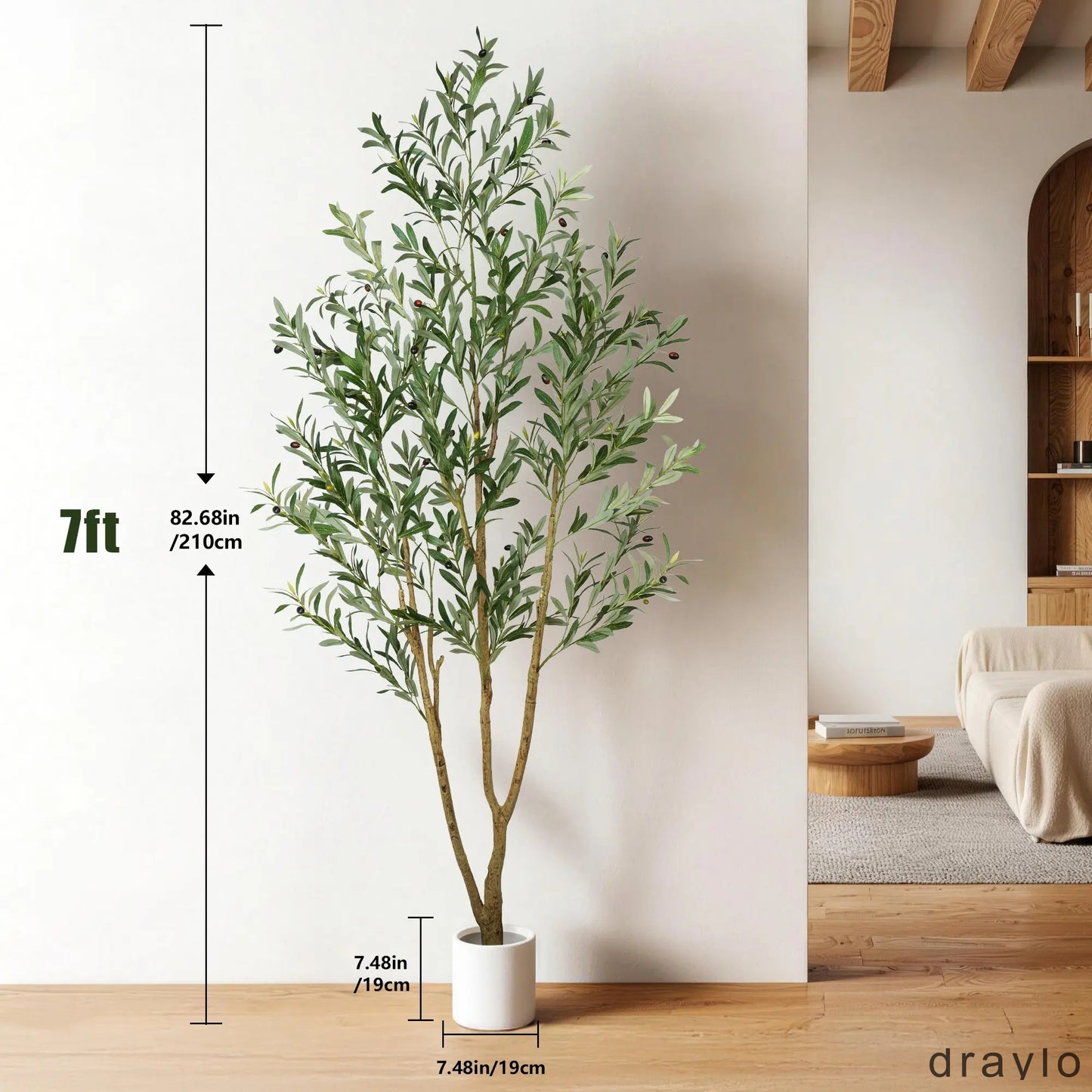 5/6/7 FT Artificial Olive Tree with White Pot