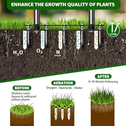 Adjustable Manual Lawn Aerator with 15 Spikes