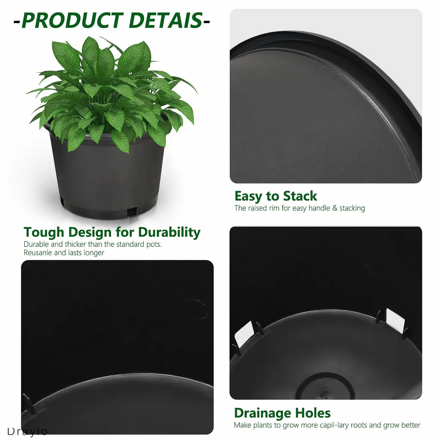 10PCS Weatherproof Plastic Nursery Plant Pots