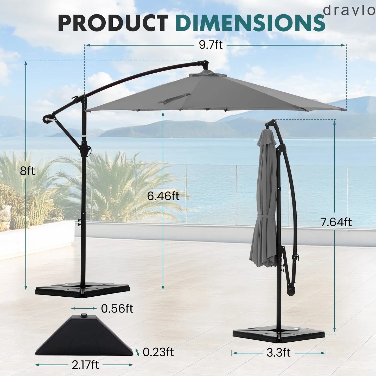 10ft Offset Outdoor Patio Umbrella with Base, Easy Tilt & Crank