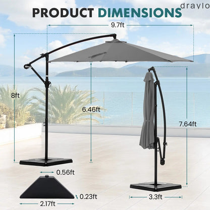 10ft Offset Outdoor Patio Umbrella with Base, Easy Tilt & Crank
