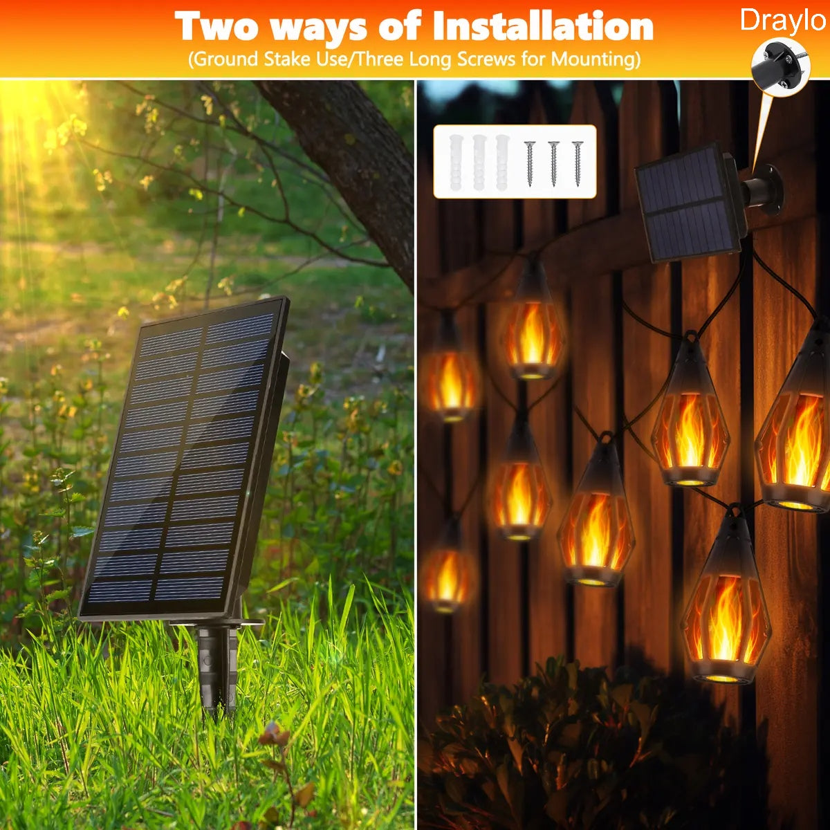 Solar Flame String Lights 42FT 15LED