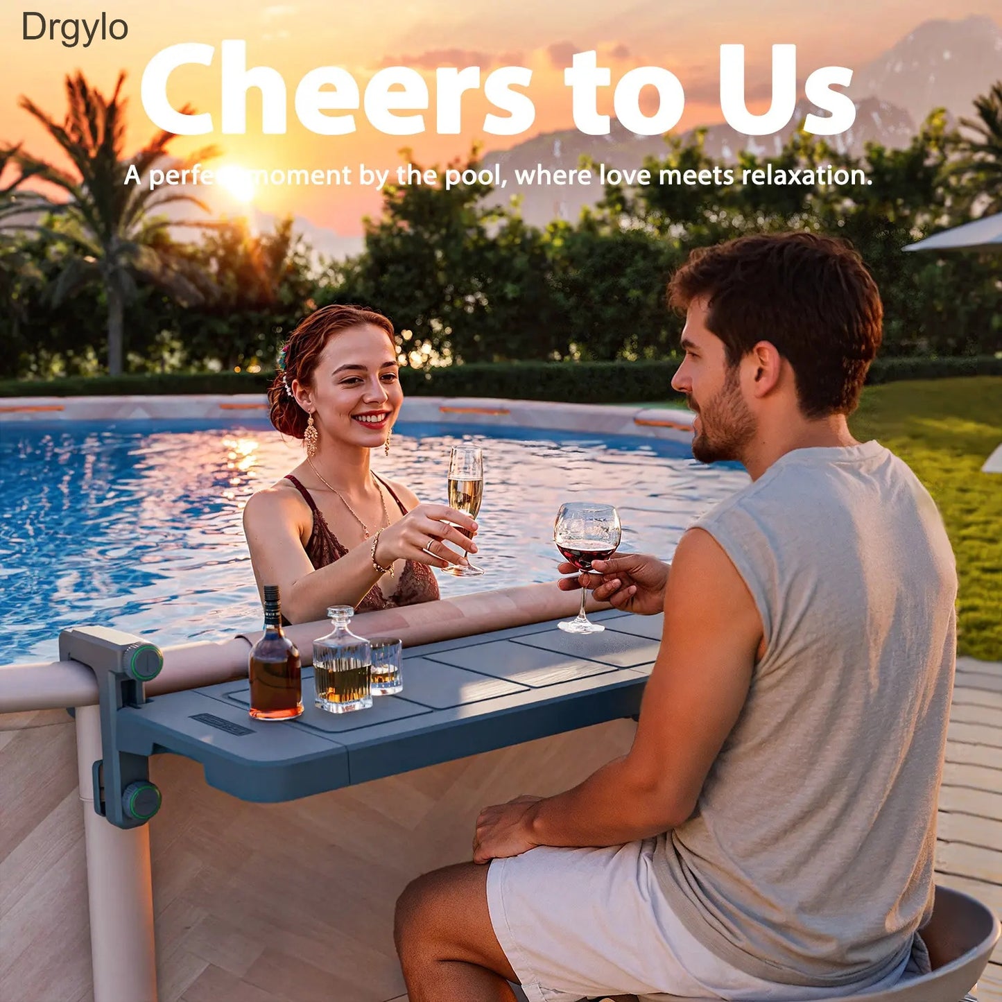 Foldable Poolside Bar Table Weather Resistant for Above-Ground Pools