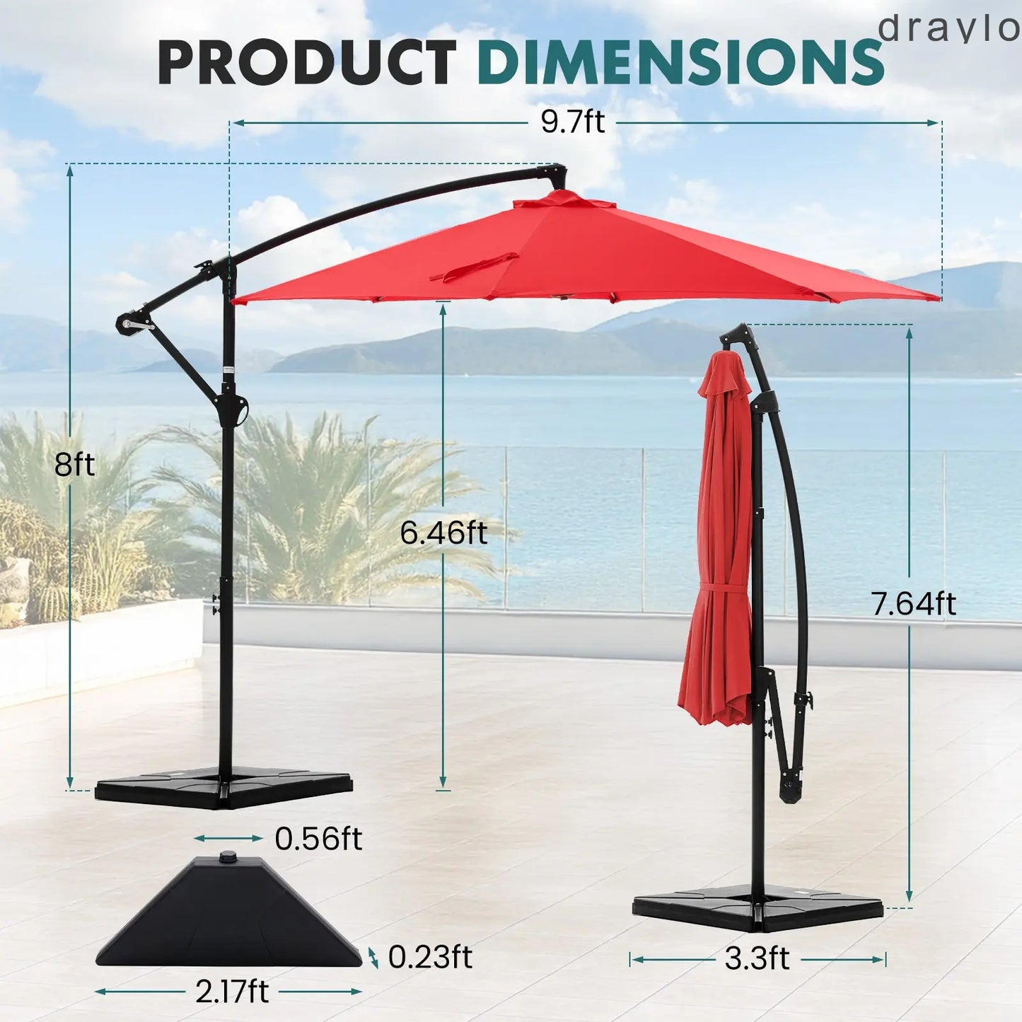 10ft Offset Outdoor Patio Umbrella with Base, Easy Tilt & Crank