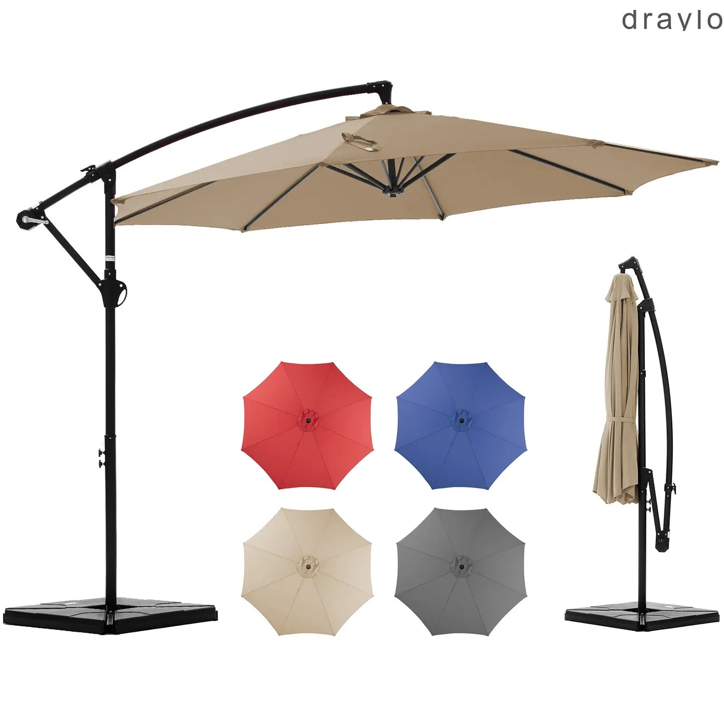10ft Offset Outdoor Patio Umbrella with Base, Easy Tilt & Crank