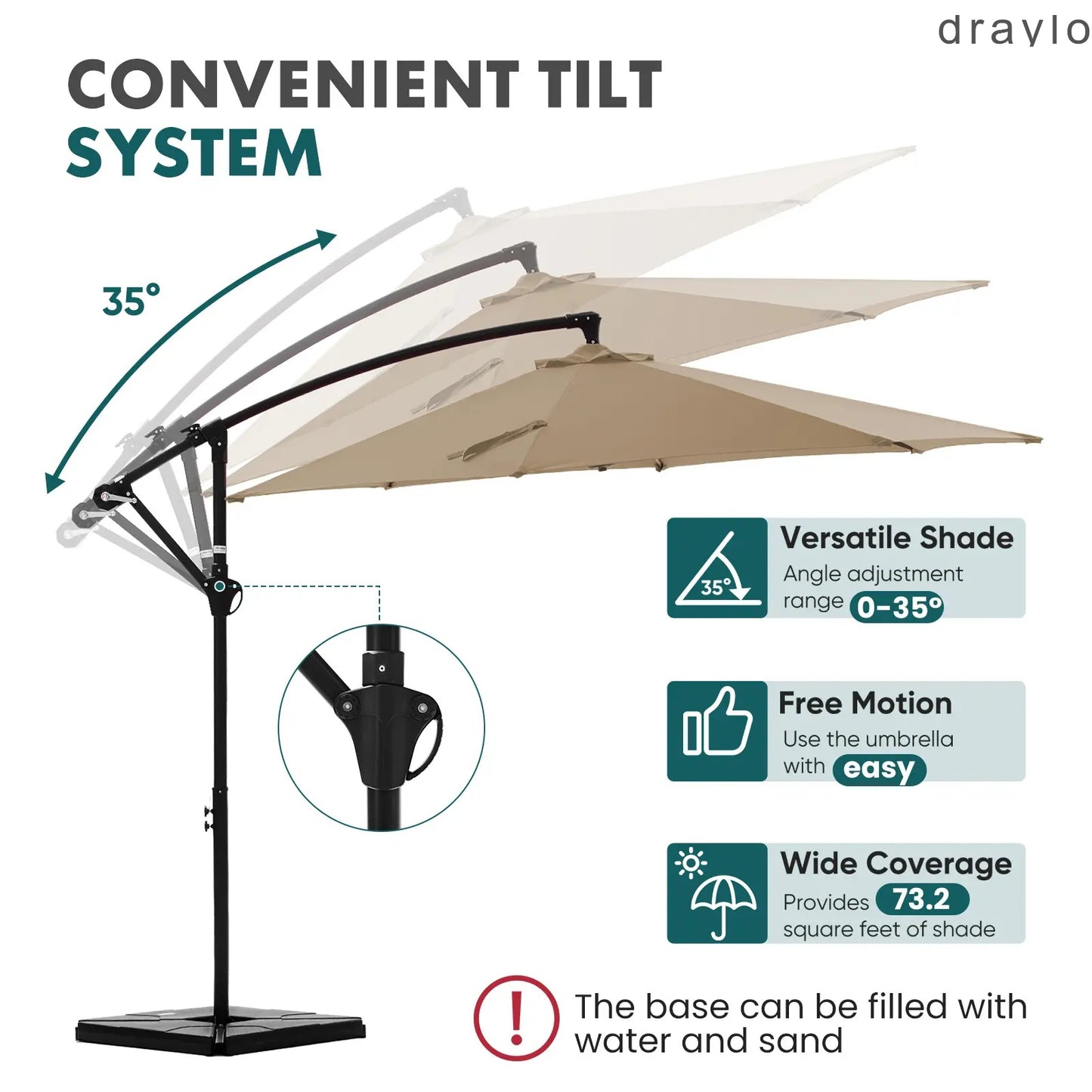 10ft Offset Outdoor Patio Umbrella with Base, Easy Tilt & Crank