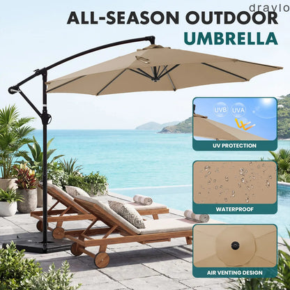 10ft Offset Outdoor Patio Umbrella with Base, Easy Tilt & Crank