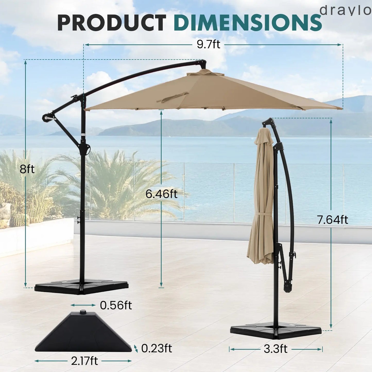 10ft Offset Outdoor Patio Umbrella with Base, Easy Tilt & Crank