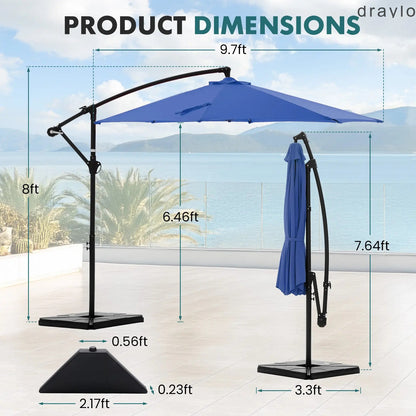 10ft Offset Outdoor Patio Umbrella with Base, Easy Tilt & Crank