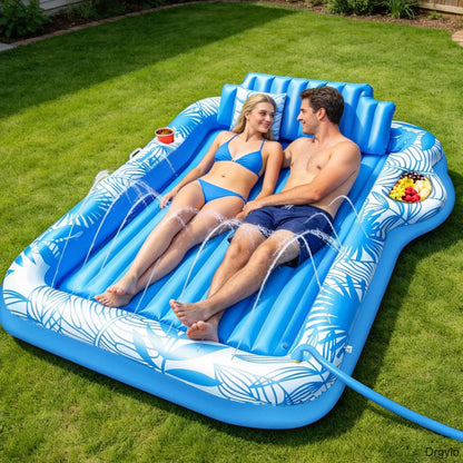 4-in-1 XL Inflatable Pool Float with Sprinkler & Cup Holder