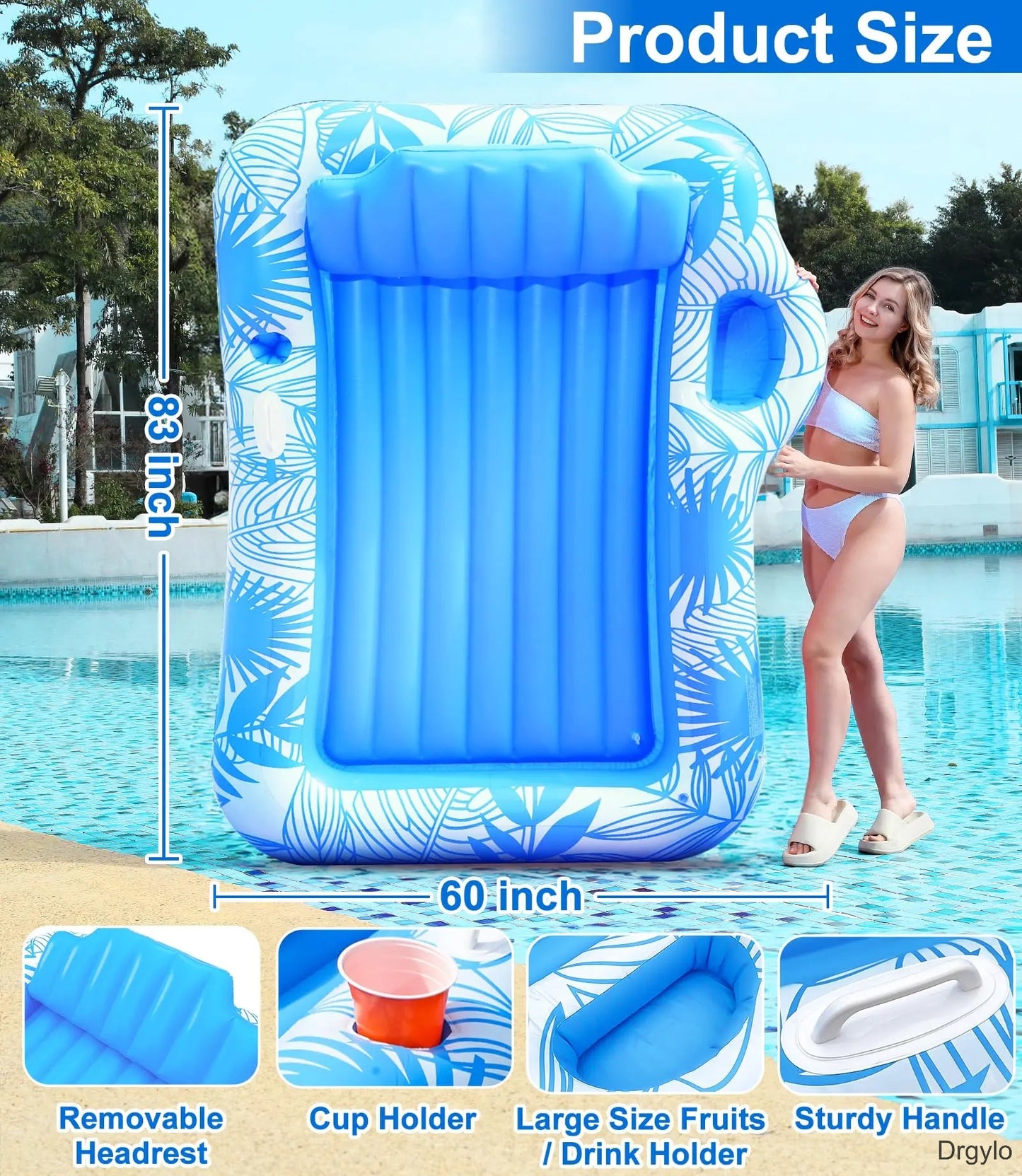 4-in-1 XL Inflatable Pool Float with Sprinkler & Cup Holder
