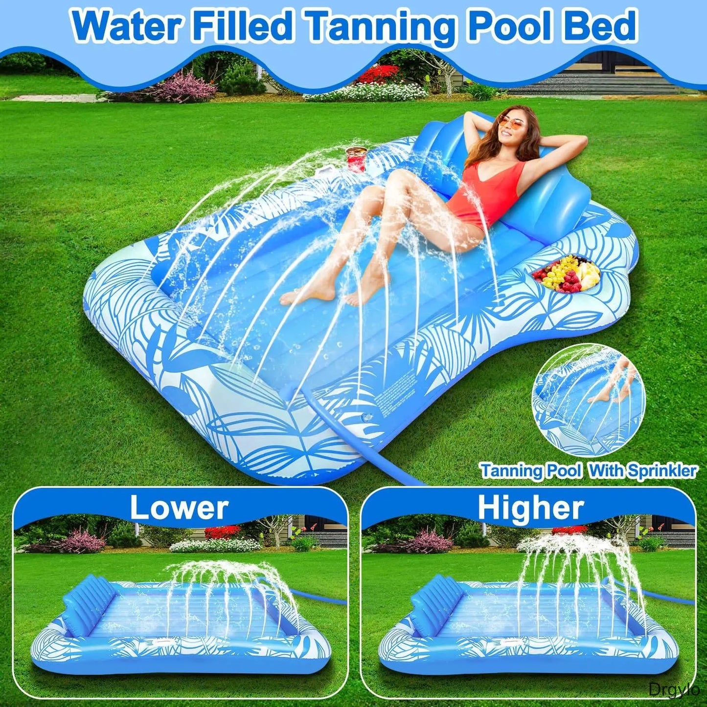 4-in-1 XL Inflatable Pool Float with Sprinkler & Cup Holder