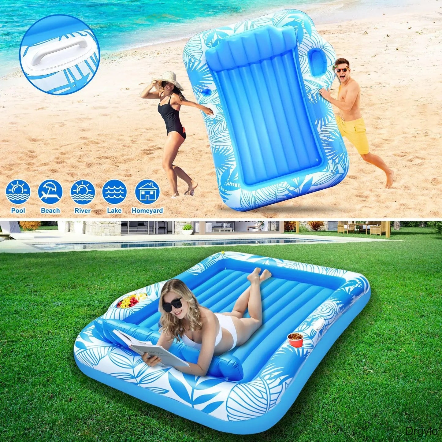 4-in-1 XL Inflatable Pool Float with Sprinkler & Cup Holder