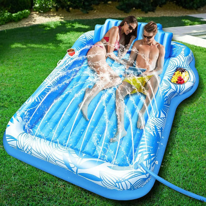 4-in-1 XL Inflatable Pool Float with Sprinkler & Cup Holder