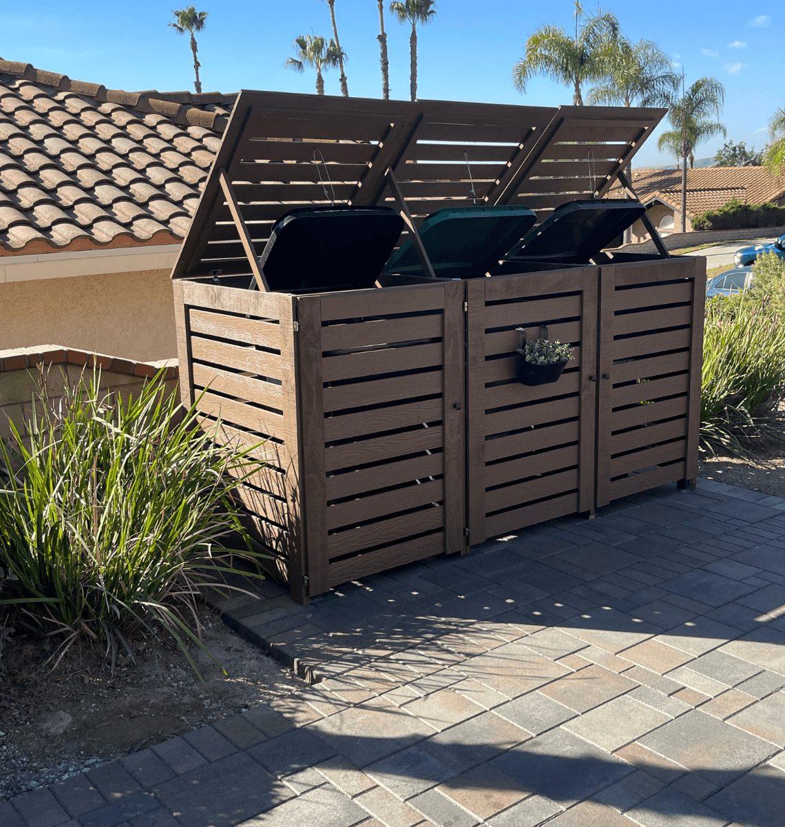 Outdoor Trash Can Enclosure for 96 Gallon Bins – Weatherproof PVC Garbage Bin Storage Shed