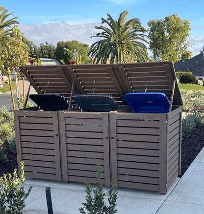 Outdoor Trash Can Enclosure for 96 Gallon Bins – Weatherproof PVC Garbage Bin Storage Shed