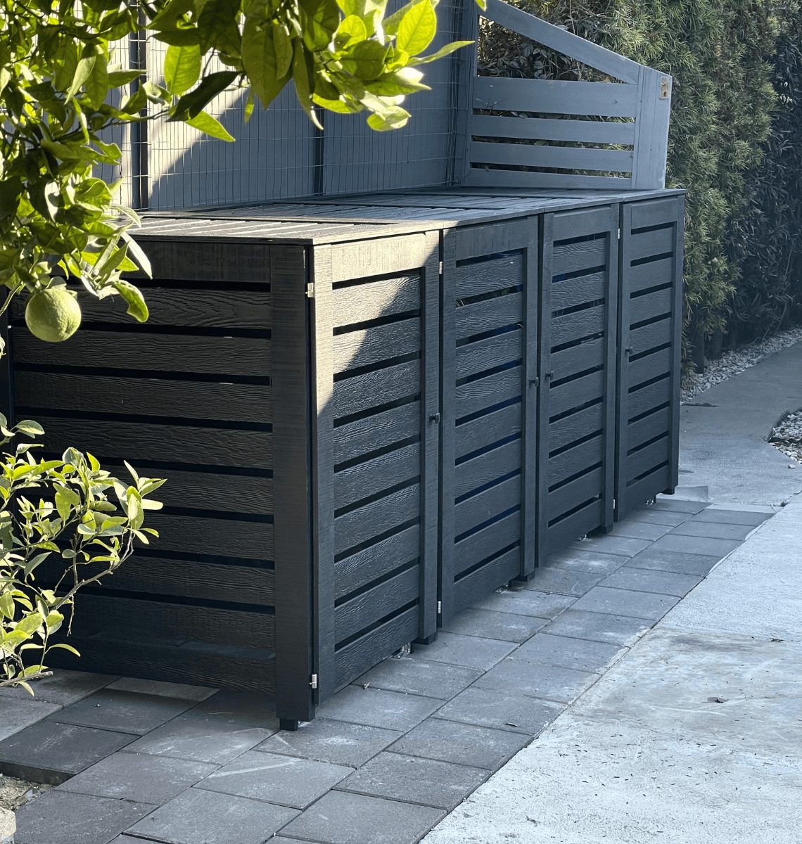 Outdoor Trash Can Enclosure for 96 Gallon Bins – Weatherproof PVC Garbage Bin Storage Shed