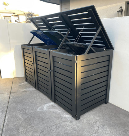 Outdoor Trash Can Enclosure for 96 Gallon Bins – Weatherproof PVC Garbage Bin Storage Shed